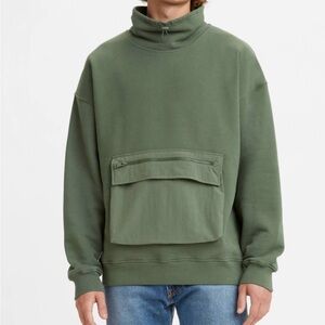 Levi's Men’s S Cotton Cargo Utility Olive Mock Neck Relaxed Pullover Sweatshirt